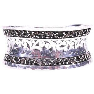 Lois Hill 925 Sterling Silver Cut Out Scroll Hammered Wide Cuff Bracelet 47.32g